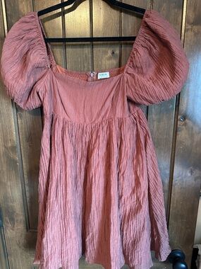 Storia Rose-Pink Puff Sleeve Mini Dress